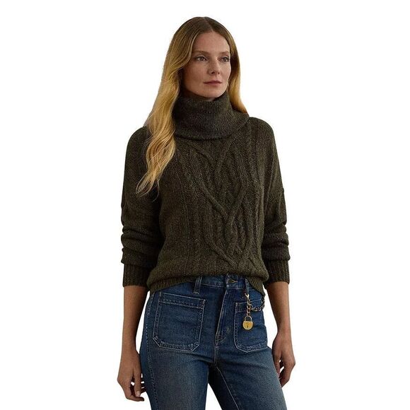 New Lauren Ralph Lauren Aran-Knit Wool Roll Neck Jumper Sweater Medium - Picture 3 of 8